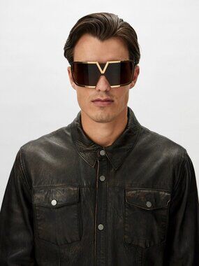 Valentino Sunglasses – Gold Titanium Oversized Mask V-ROMASK VLS-120B B